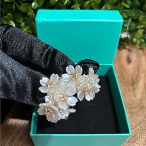 Floral White and Gold New/box Statement Earrings